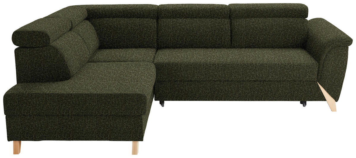 ECKSOFA in Struktur Olivgrün  200/265 cm  - Naturfarben/Olivgrün, KONVENTIONELL, Holz/Textil (200/265cm) - Stylife