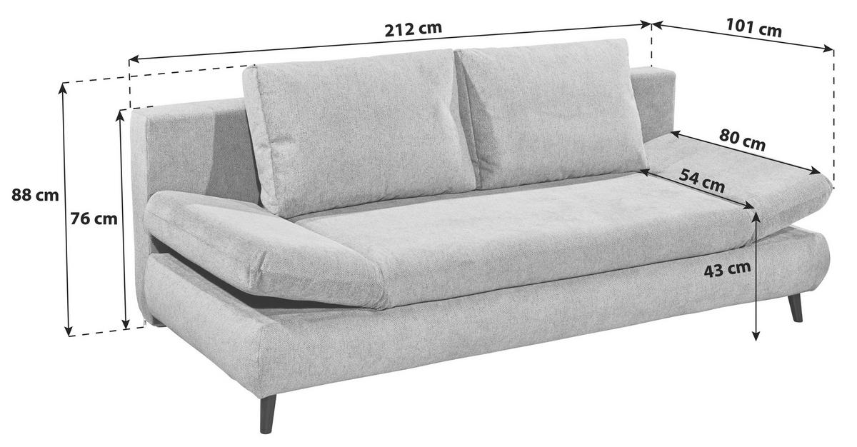 SCHLAFSOFA  in Mikrofaser Hellgrau  - Hellgrau/Schwarz, KONVENTIONELL, Holzwerkstoff/Kunststoff (212/88/101cm) - MID.YOU