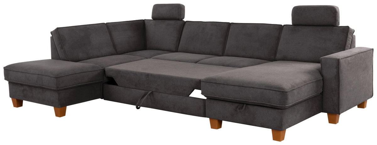 WOHNLANDSCHAFT in Flachgewebe Dunkelgrau  - Eichefarben/Dunkelgrau, Konventionell, Holz/Textil (213/309/161cm) - Sit & More