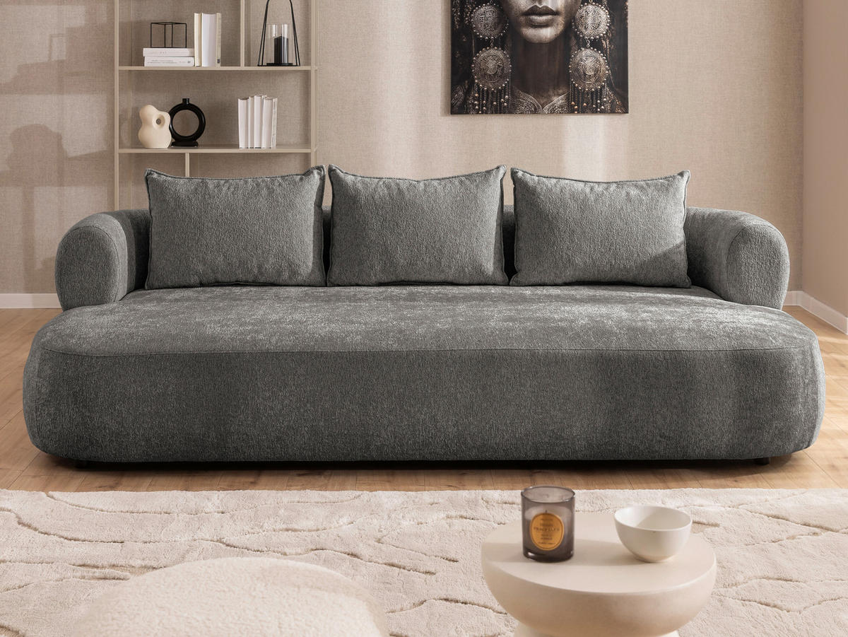 BIGSOFA in Chenille Anthrazit  - Anthrazit/Schwarz, Design, Kunststoff/Textil (240/76/122cm) - Livetastic