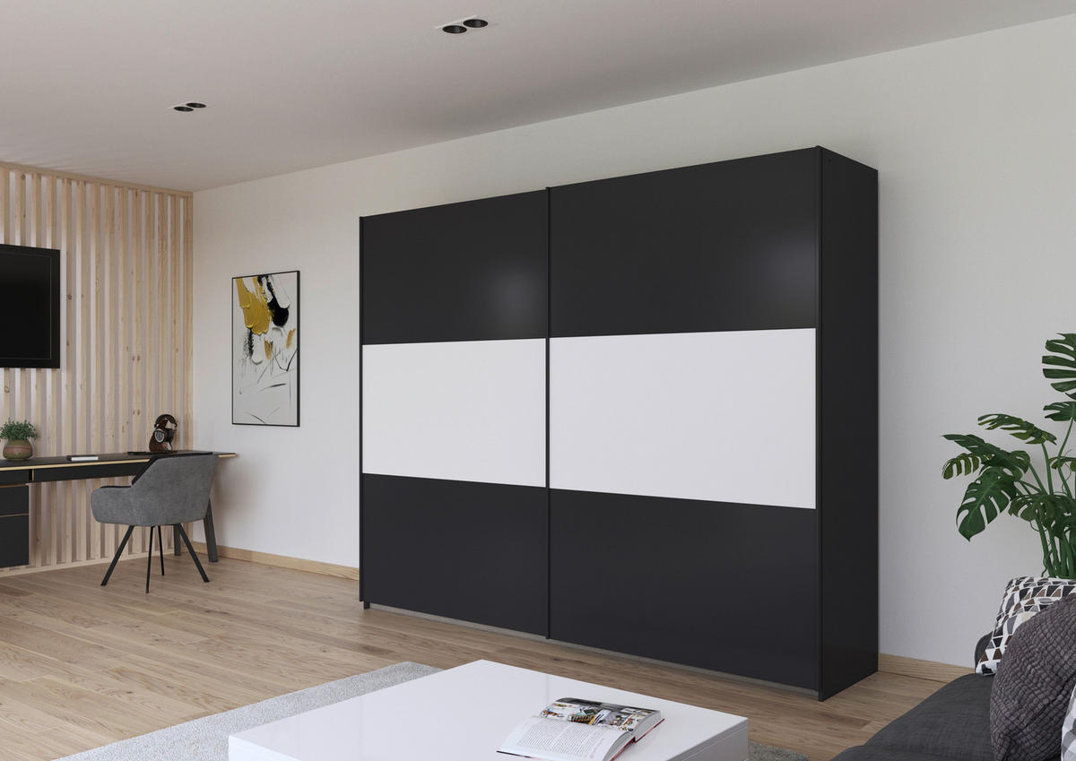 SCHWEBETÜRENSCHRANK in Grau, Weiss  - Weiss/Grau, Modern, Holzwerkstoff/Metall (261/210/59cm) - Rauch Möbel