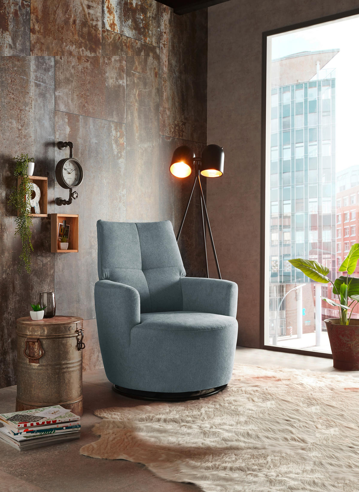 SESSEL Webstoff Blau    - Blau/Schwarz, Design, Textil/Metall (80/96/88cm) - SetOne by Musterring