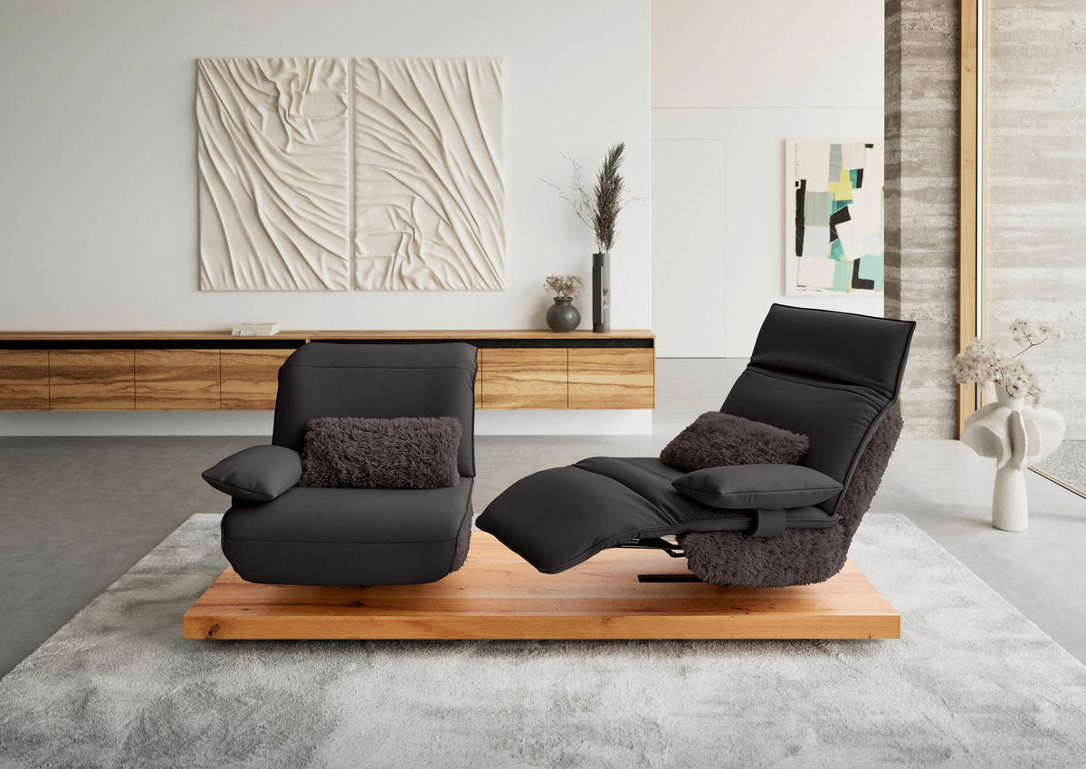 2-SITZER-SOFA Kombination Echtleder/Stoff Hochflor Braun  - Eichefarben/Beige, Design, Leder/Holz (240/65-115/104-180cm) - Koinor