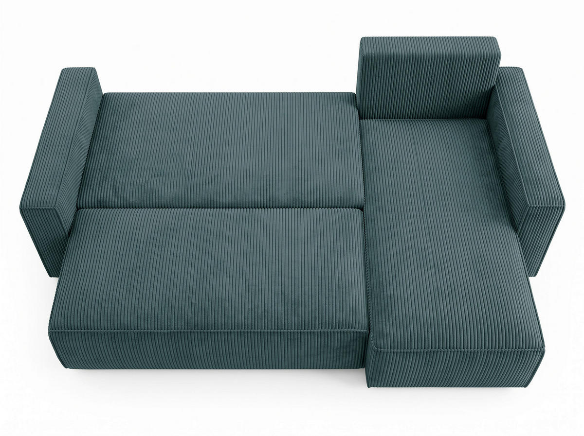 ECKSOFA Petrol Cord Rückenkissen, Bettkasten, Schlaffunktion, Rücken echt, Liegefläche im Originalstoff  - Petrol/Schwarz, MODERN, Kunststoff/Textil (232/140cm) - Xora