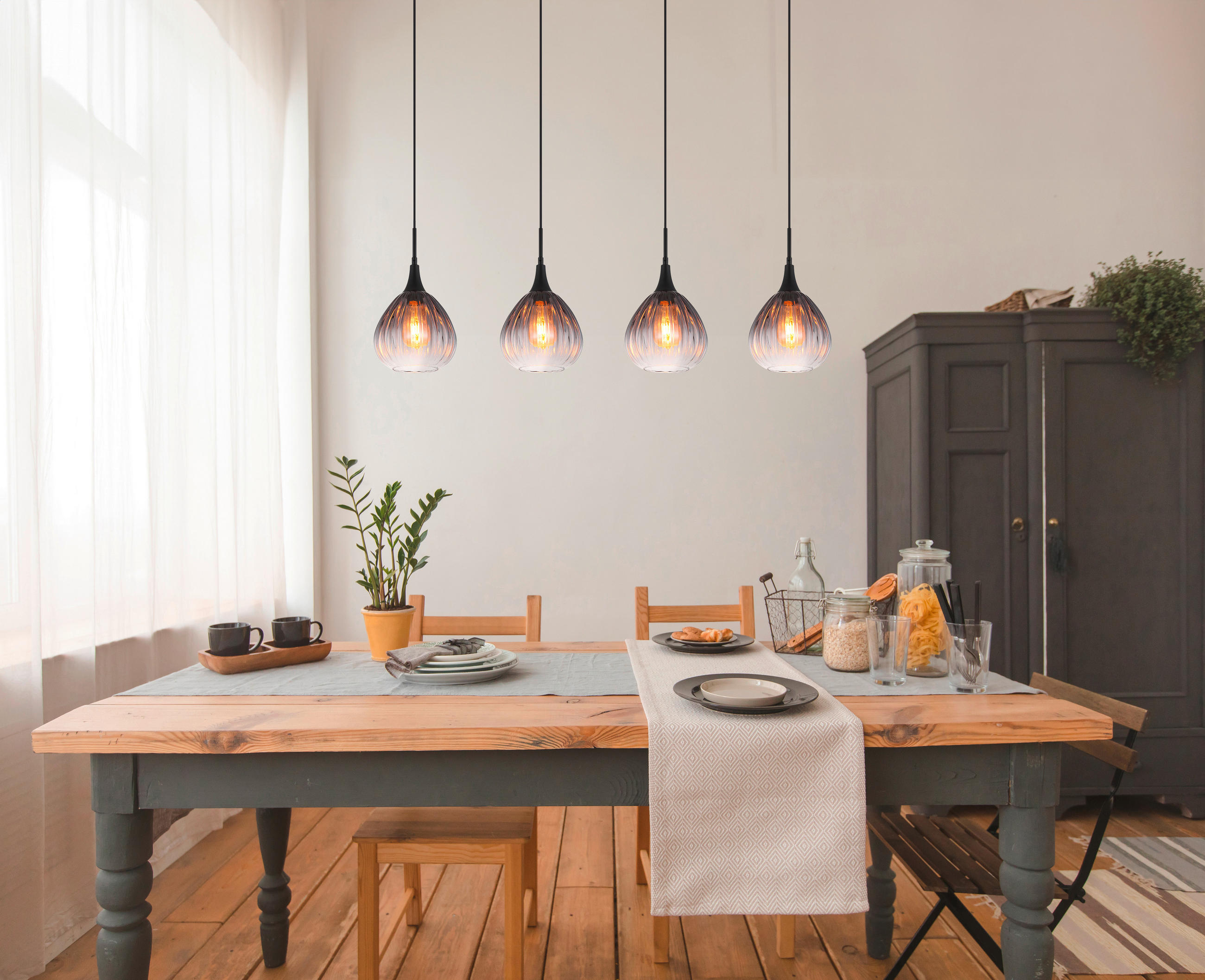 HÄNGLAMPA 110/20/120 cm  - klar, Design, metall/glas (110/20/120cm) - Globo