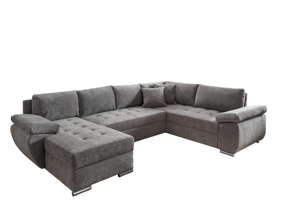 WOHNLANDSCHAFT in Mikrofaser Grau  - Chromfarben/Grau, KONVENTIONELL, Textil/Metall (157/305/219cm) - Livetastic