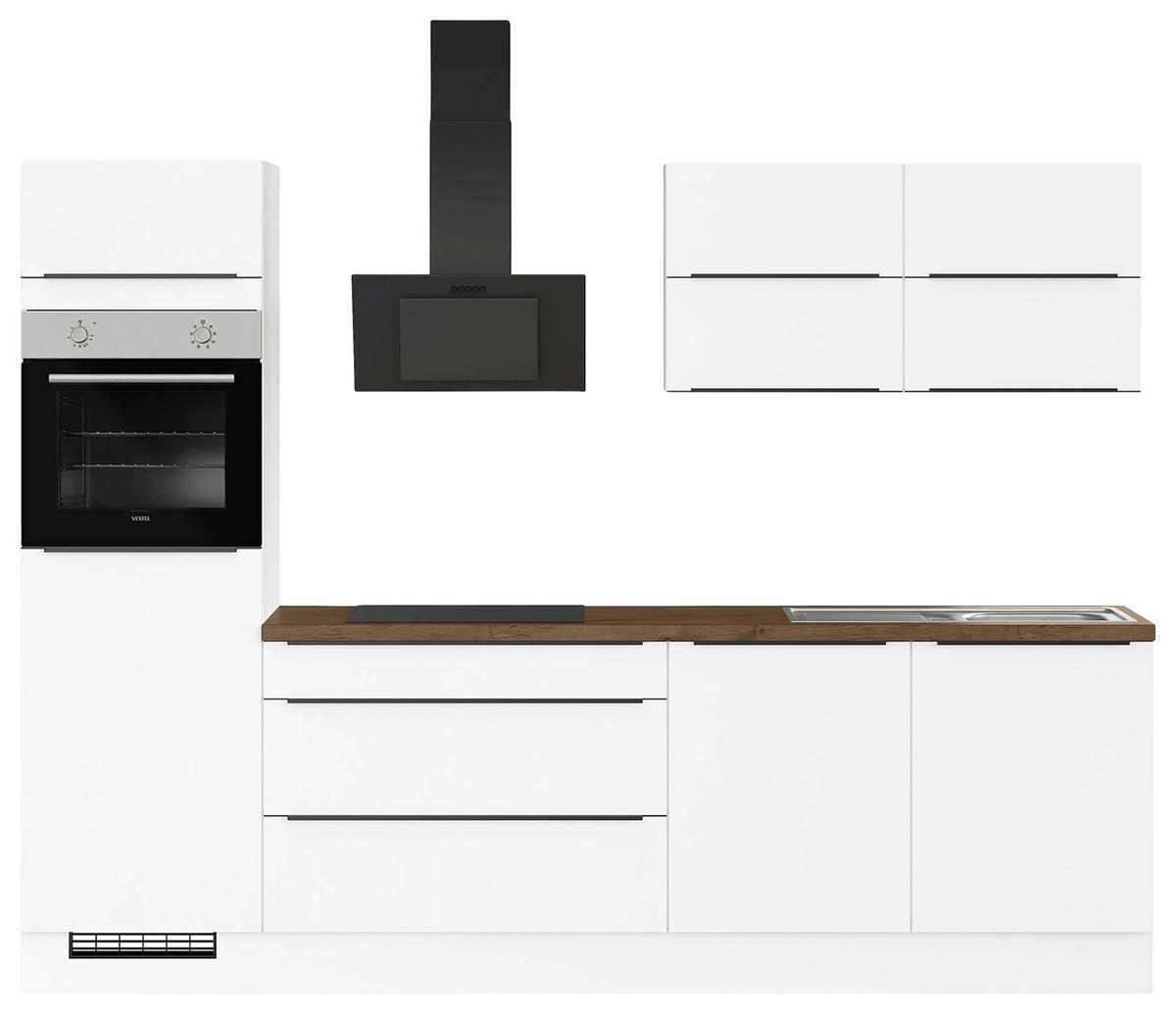 KÜCHENLEERBLOCK 280 cm   in Weiß  - Eiche dunkel/Schwarz, Design, Holzwerkstoff/Metall (280cm) - Impuls