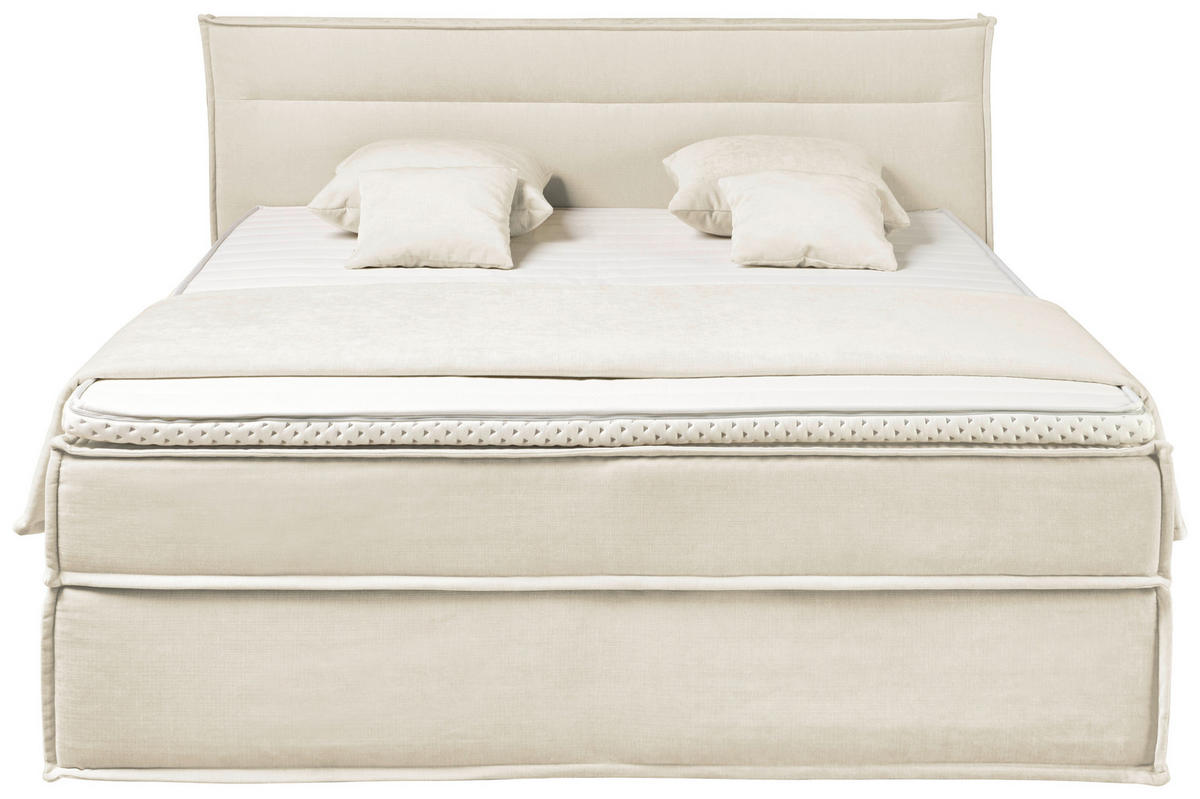 BOXSPRINGBETT 180/200 cm,  in Creme, Topper, H2 + H3 = mittel + fest  - Creme, Design, Kunststoff/Textil (180/200cm) - Musterring