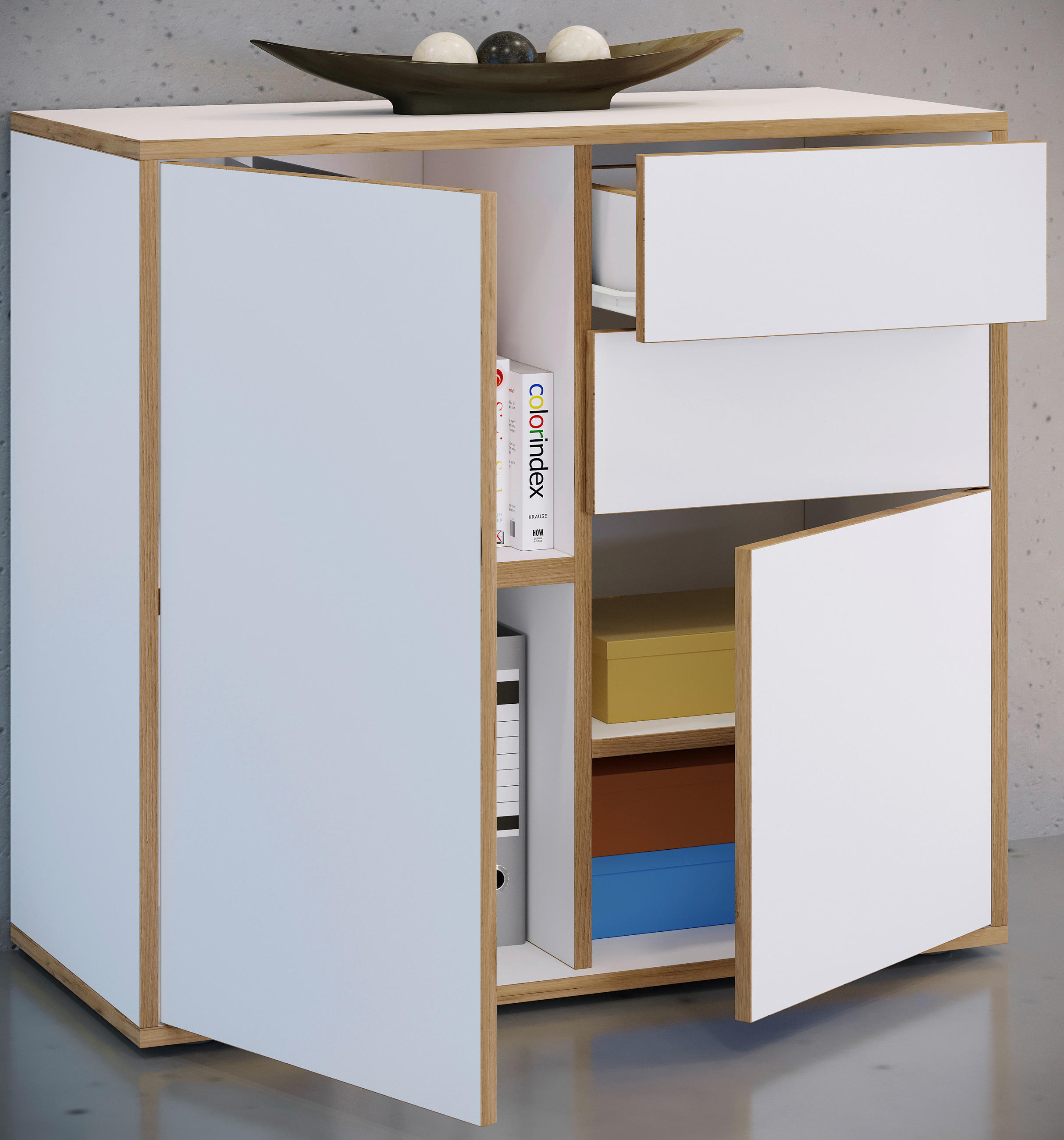 KOMMODE 79/74/33 cm  in Weiss, Honigeiche  - Honigeiche/Weiss, Design, Holzwerkstoff/Kunststoff (79/74/33cm) - MID.YOU