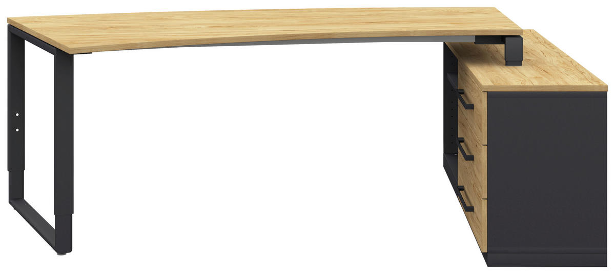 ECKSCHREIBTISCH  in Anthrazit, Hickory  - Anthrazit/Alufarben, Design, Holzwerkstoff/Metall (160/200cm) - Moderano