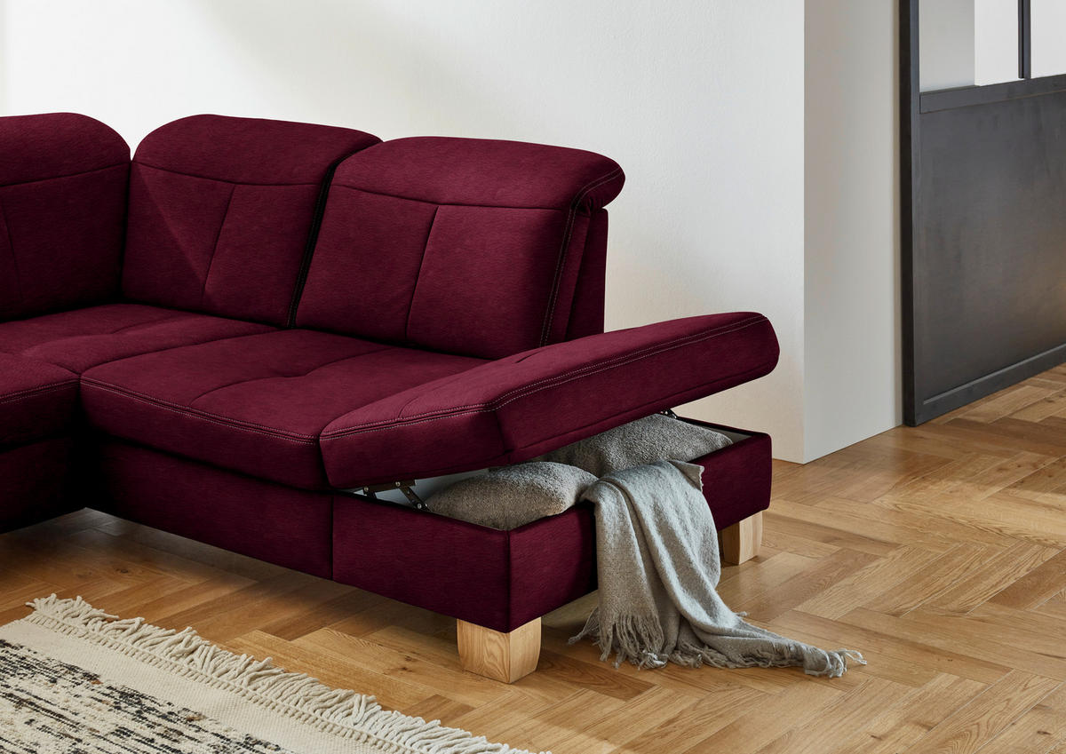 WOHNLANDSCHAFT in Mikrofaser Bordeaux  - Wildeiche/Bordeaux, Konventionell, Holz/Textil (185/343/243cm) - Voleo