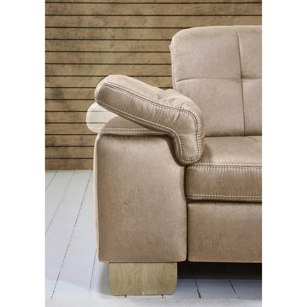 Thumbnail - Carryhome Ecksofa, Beige, Textil, Wildeiche, massiv, 3-4-Sitzer, Ottomane rechts, 299x243 cm, Made in EU, Fußauswahl, St...