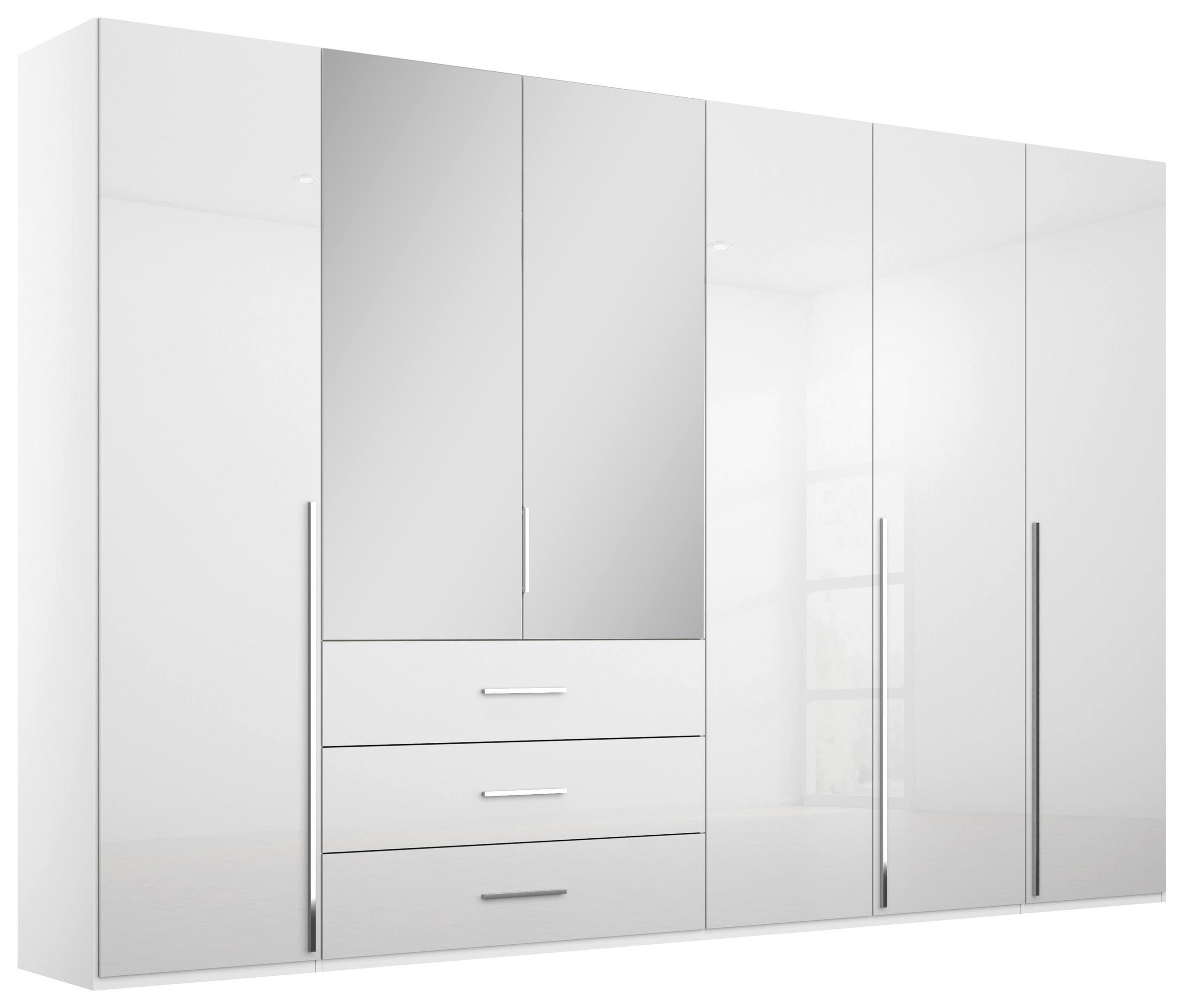 DREHTÜRENSCHRANK 301/223/60 cm,  in Weiß, Weiß Hochglanz, 6-türig  - Chromfarben/Weiß Hochglanz, Design, Glas/Holzwerkstoff (301/223/60cm) - home24