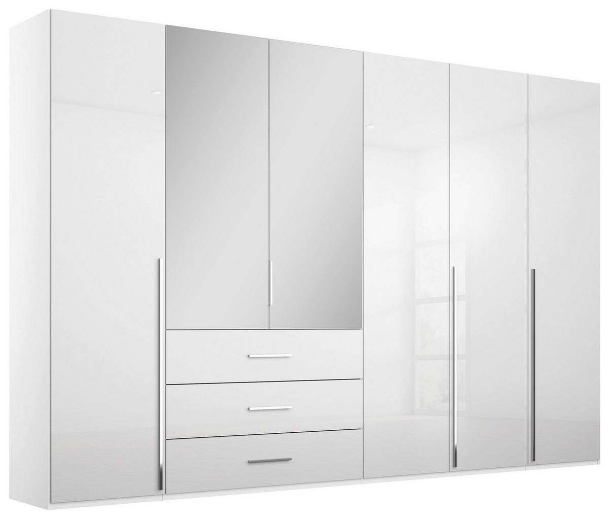 DREHTÜRENSCHRANK 301/223/60 cm,  in Weiß, Weiß Hochglanz, 6-türig  - Chromfarben/Weiß Hochglanz, Design, Glas/Holzwerkstoff (301/223/60cm) - home24