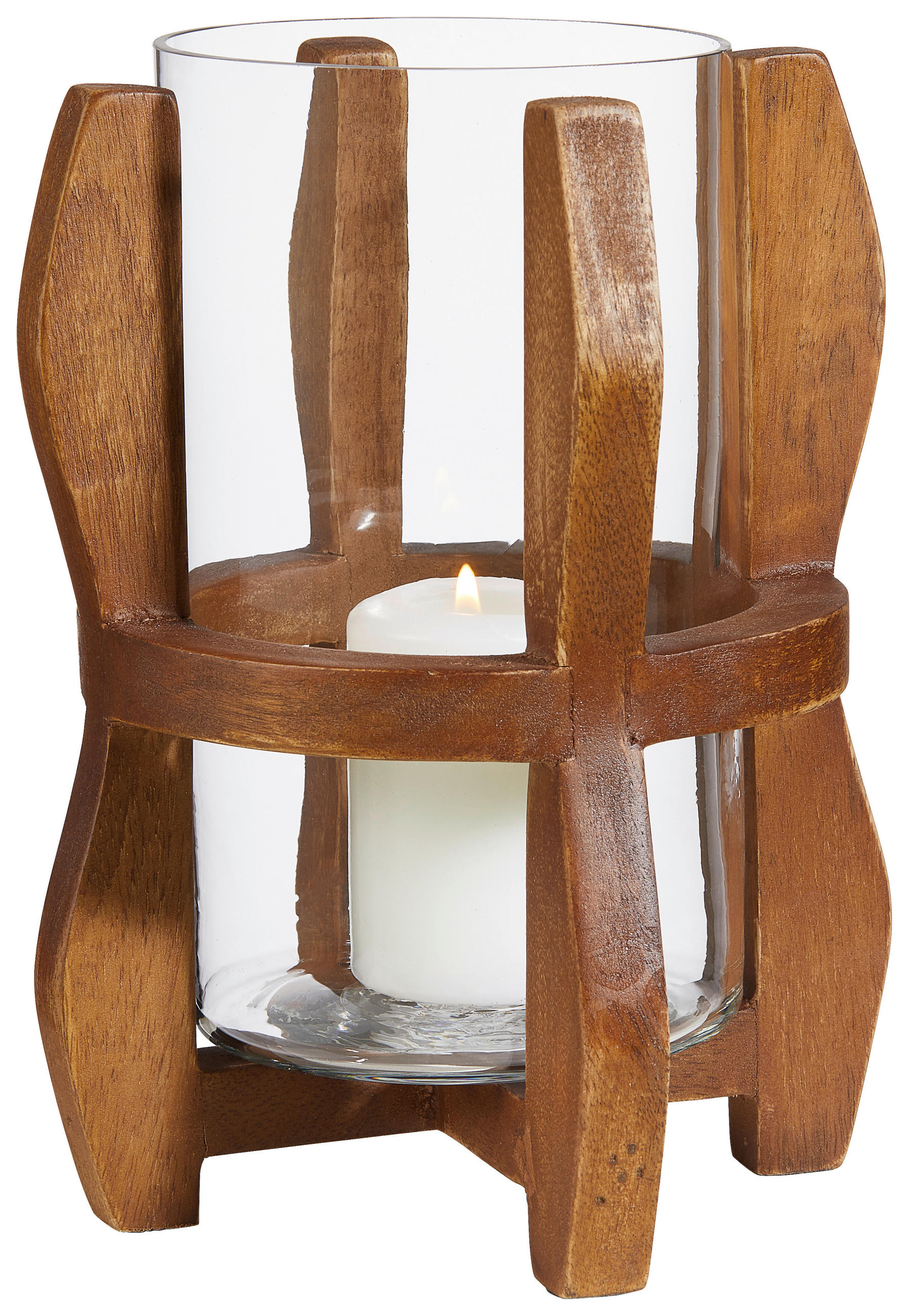 WINDLICHT Braun 14/20 cm  - Braun, Natur, Glas/Holz (14/20cm) - Ambia Home