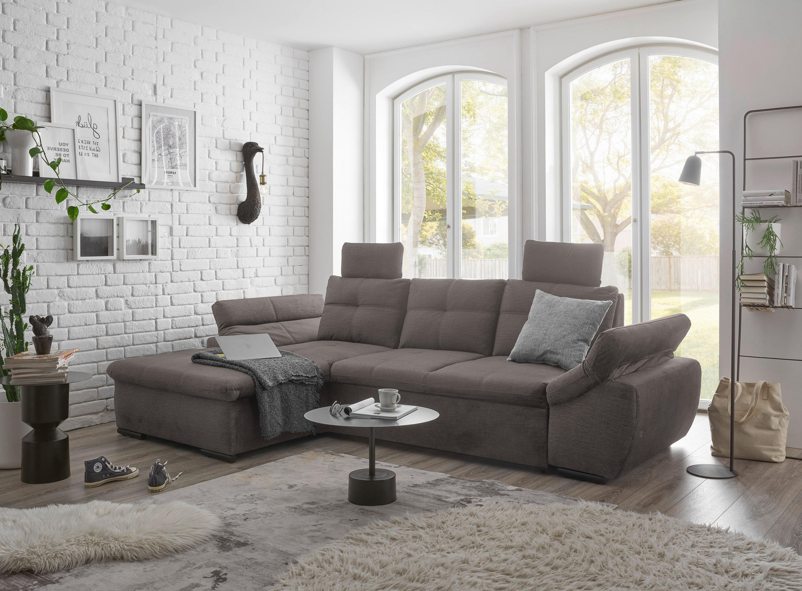 Thumbnail - Carryhome Ecksofa, Graubraun, Textil, 4-Sitzer, Füllung: Schaumstoffflocken, Ottomane links, L-Form, 275x170 cm, Typenau...