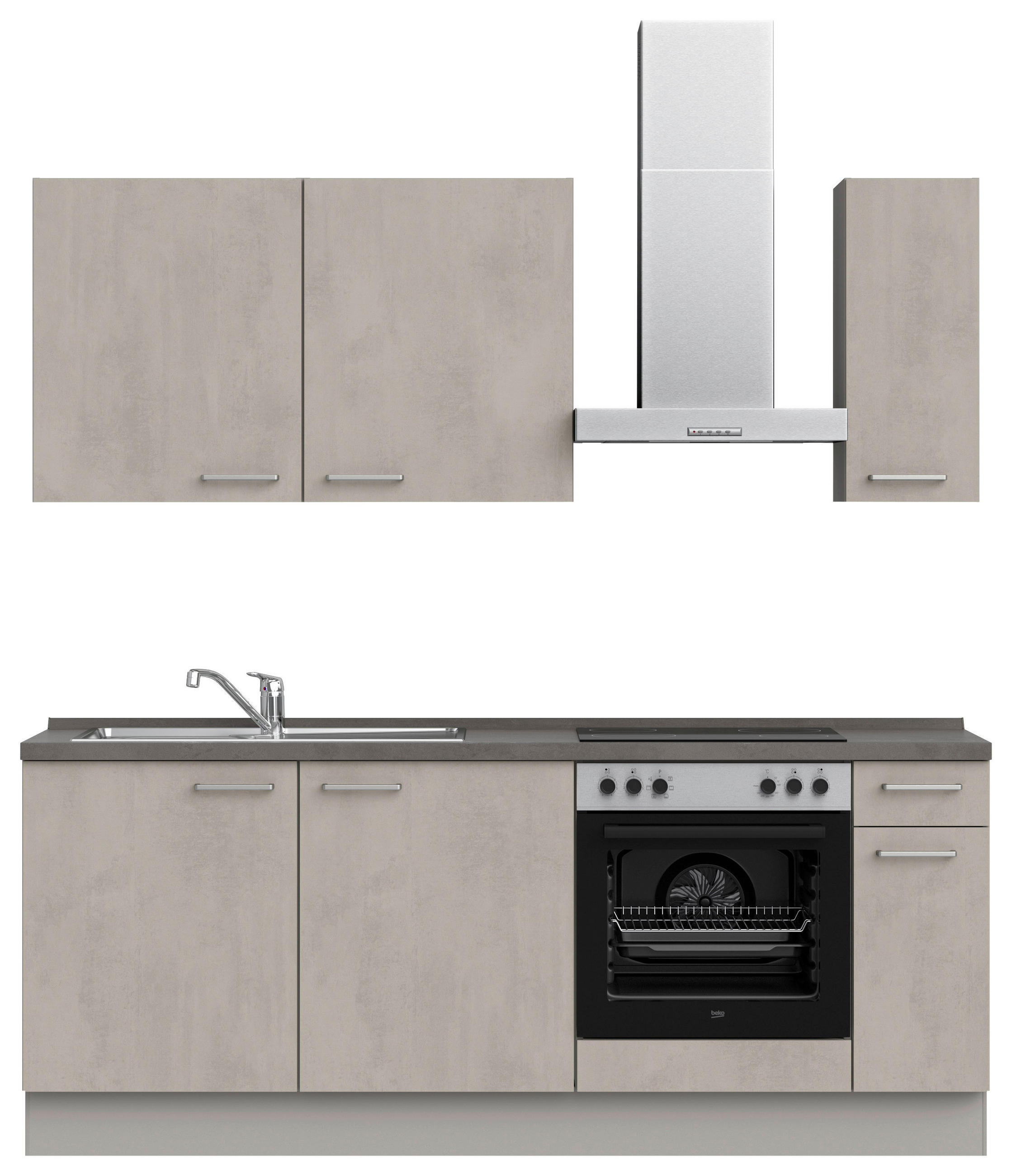 KÜCHENLEERBLOCK 210 cm in Grau, Schieferfarben, Hellgrau - Schieferfarben/Edelstahlfarben, MODERN, Holzwerkstoff/Metall (210cm) - Nobilia