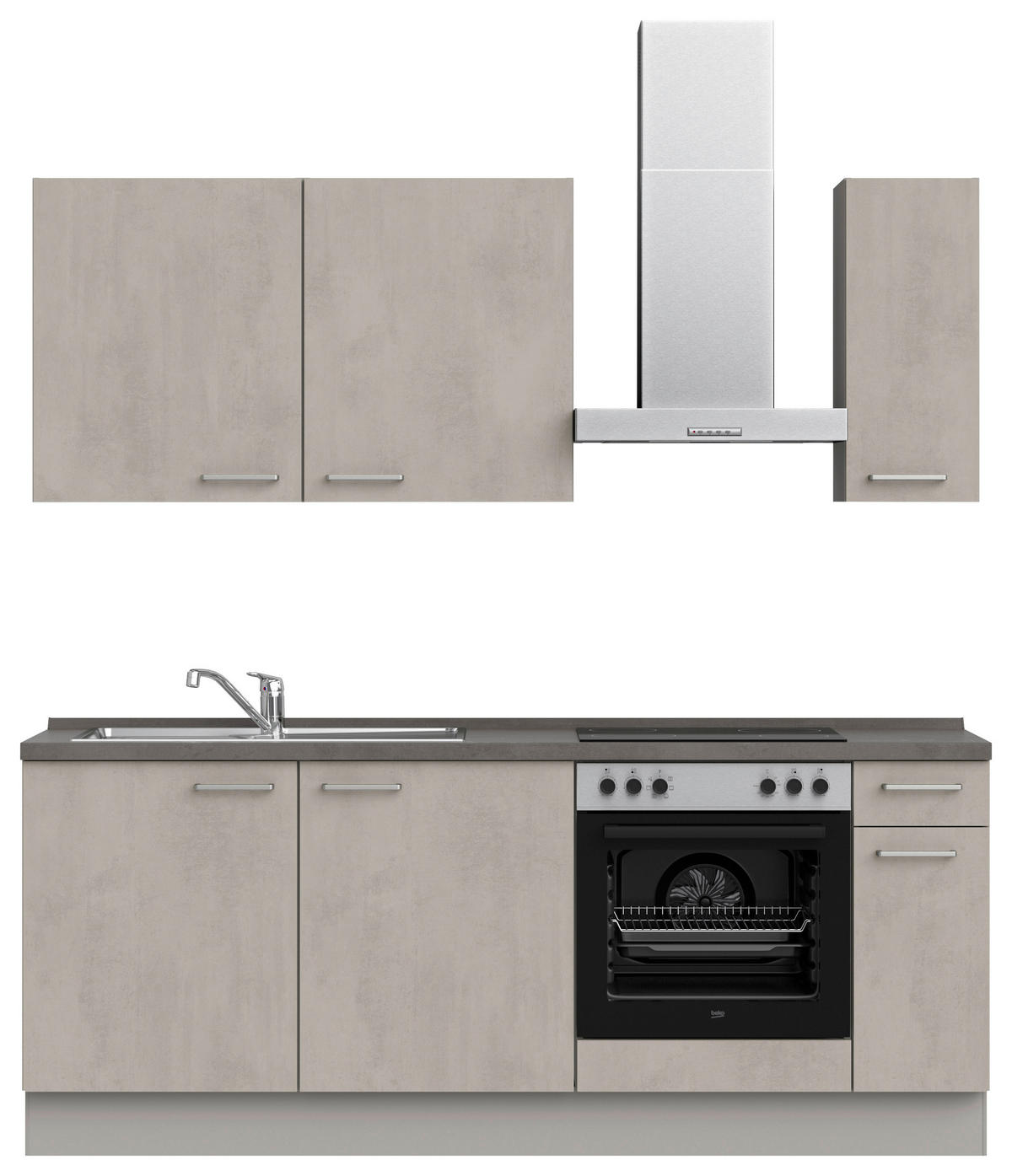 KÜCHENBLOCK 210 cm   in Grau, Schieferfarben  - Schieferfarben/Edelstahlfarben, MODERN, Holzwerkstoff/Metall (210cm) - Nobilia