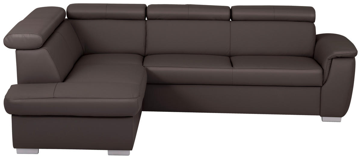 WOHNLANDSCHAFT  in Kombination Echtleder/Lederlook Dunkelbraun  - Dunkelbraun, Leder/Metall (211/262cm) - Celina Home