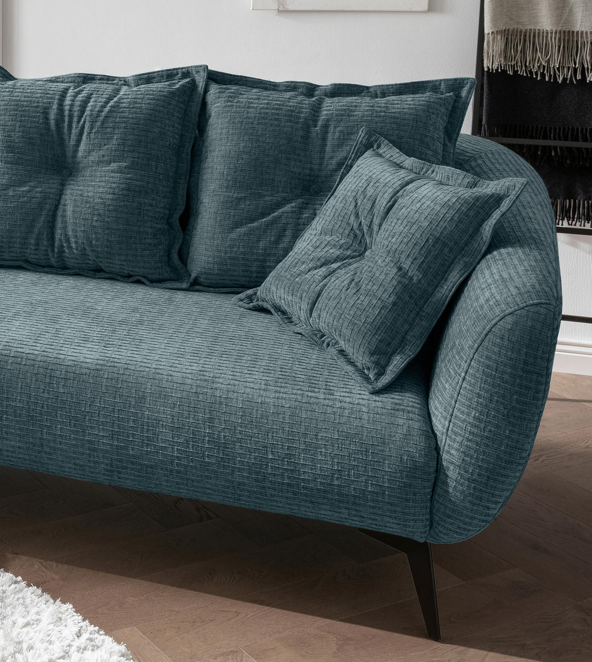 ECKSOFA in Mikrofaser Blau  - Blau/Schwarz, Modern, Textil/Metall (162/277cm) - Livetastic