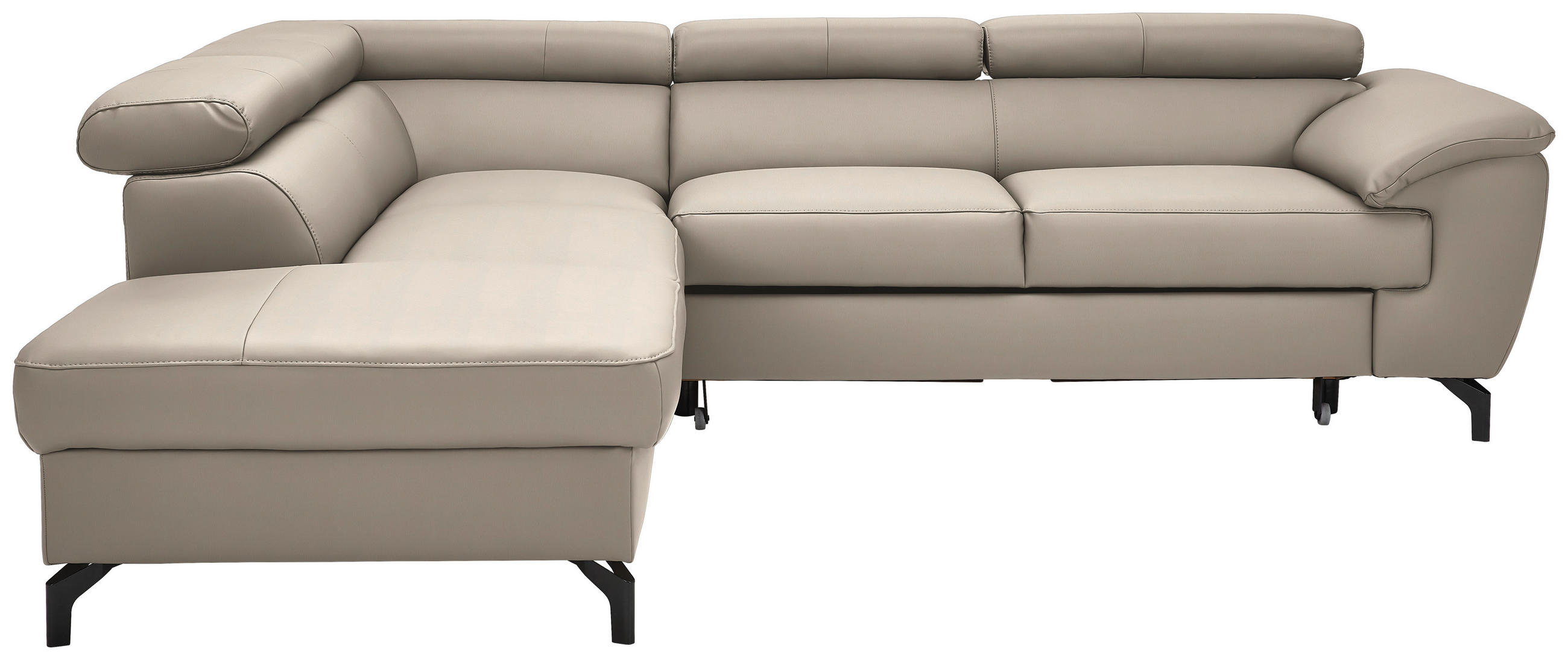 ECKSOFA in Lederlook Kombination Echtleder/Lederlook Greige  - Greige/Schwarz, Design, Leder/Textil (220/256cm) - Celina Home