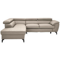 ECKSOFA in Echtleder Greige  - Greige/Schwarz, Design, Leder/Metall (220/256cm) - Celina Home