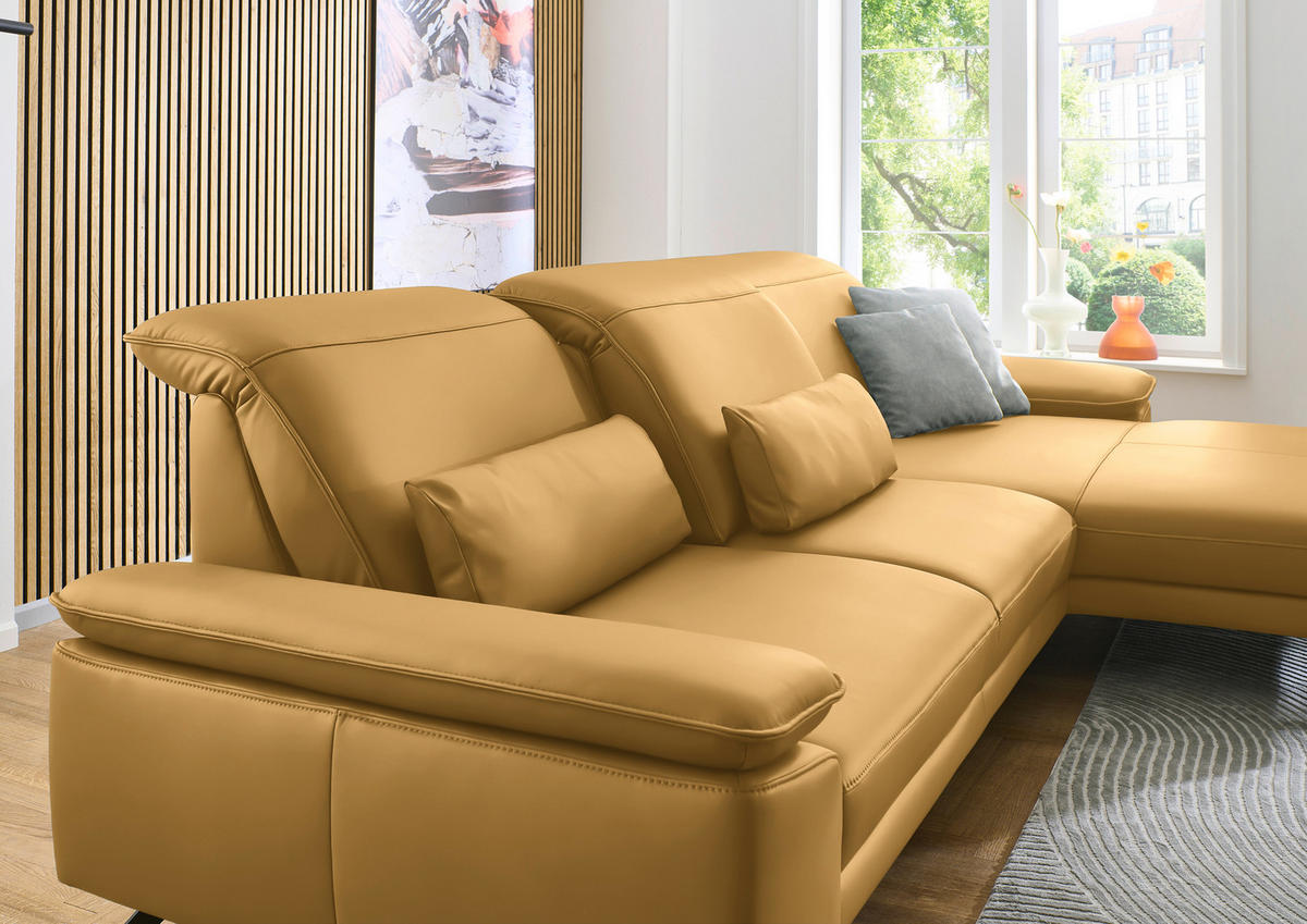 ECKSOFA in Echtleder Gelb  332/193 cm  - Gelb/Schwarz, Design, Leder/Metall (332/193cm) - Dieter Knoll