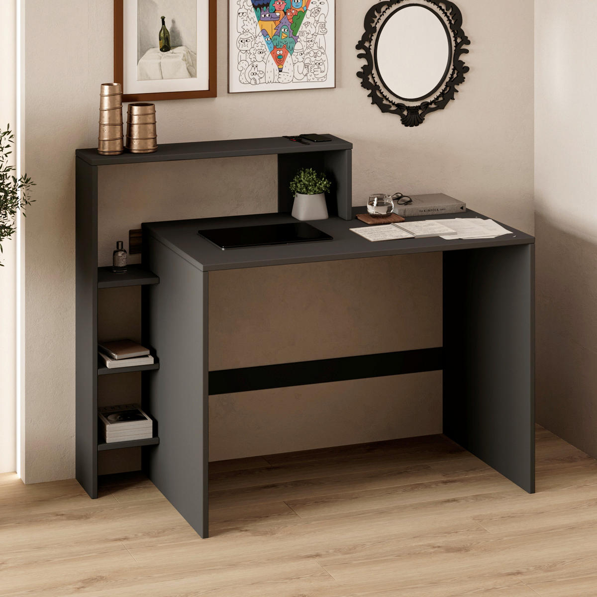 SCHREIBTISCHKOMBINATION Anthrazit  - Anthrazit, Design, Holzwerkstoff (150/55/96cm) - Livetastic