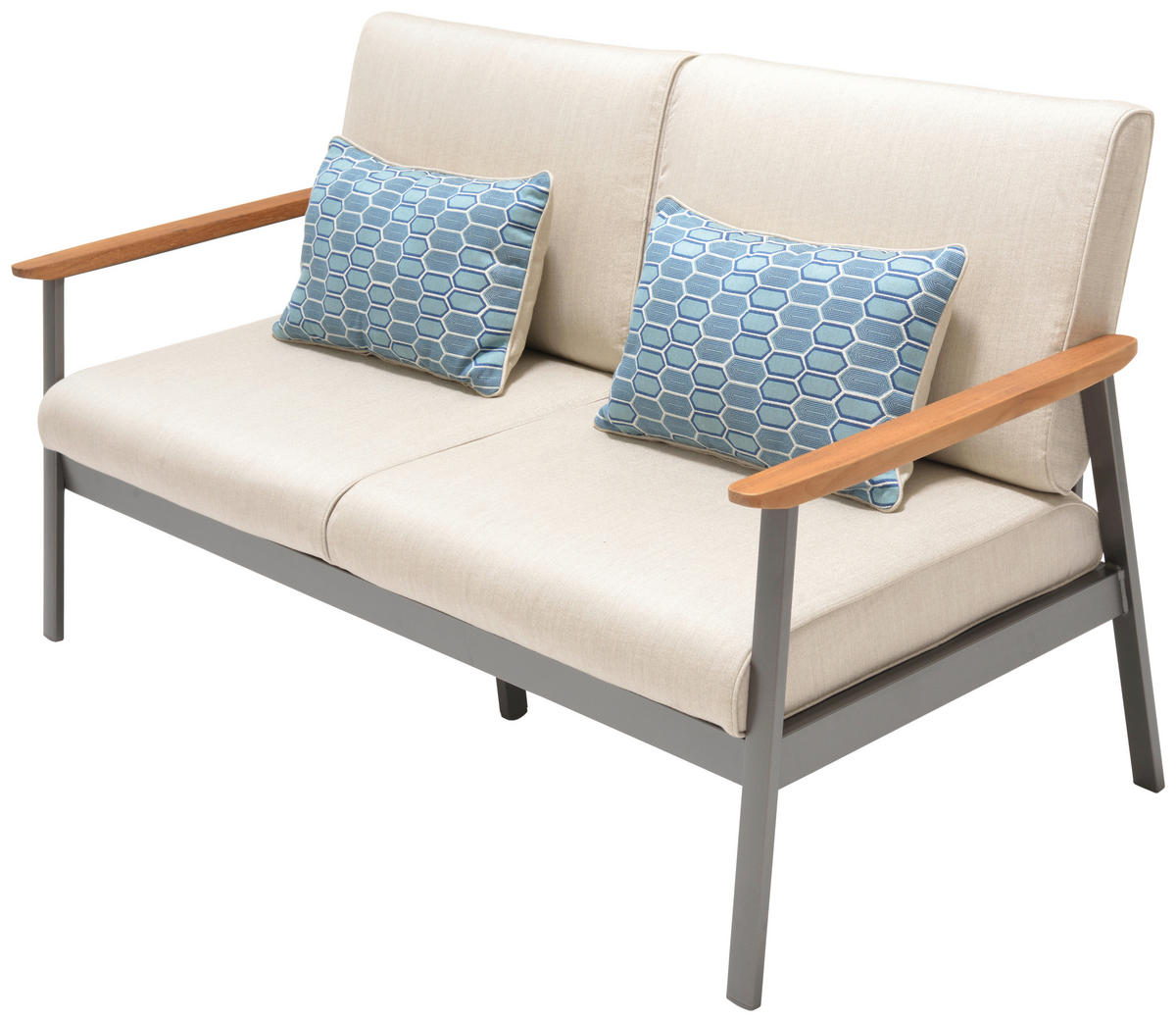 2,5-SITZER Flachgewebe Hellgrau, Dunkelgrau, Teakfarben  - Blau/Dunkelgrau, Design, Holz/Textil (161/75,5/82cm) - Modante