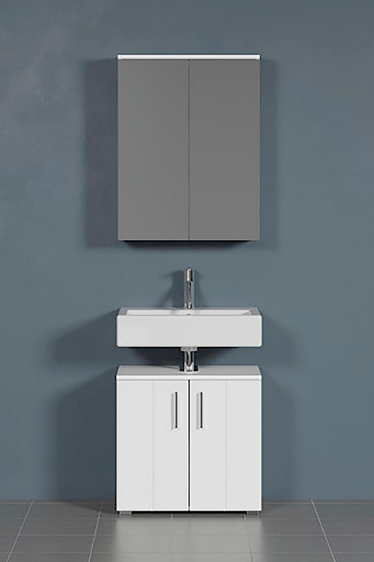 BADEZIMMER 2-teilig  in  - Weiß Hochglanz/Silberfarben, Trend, Holzwerkstoff/Kunststoff (60/192/32cm) - MID.YOU