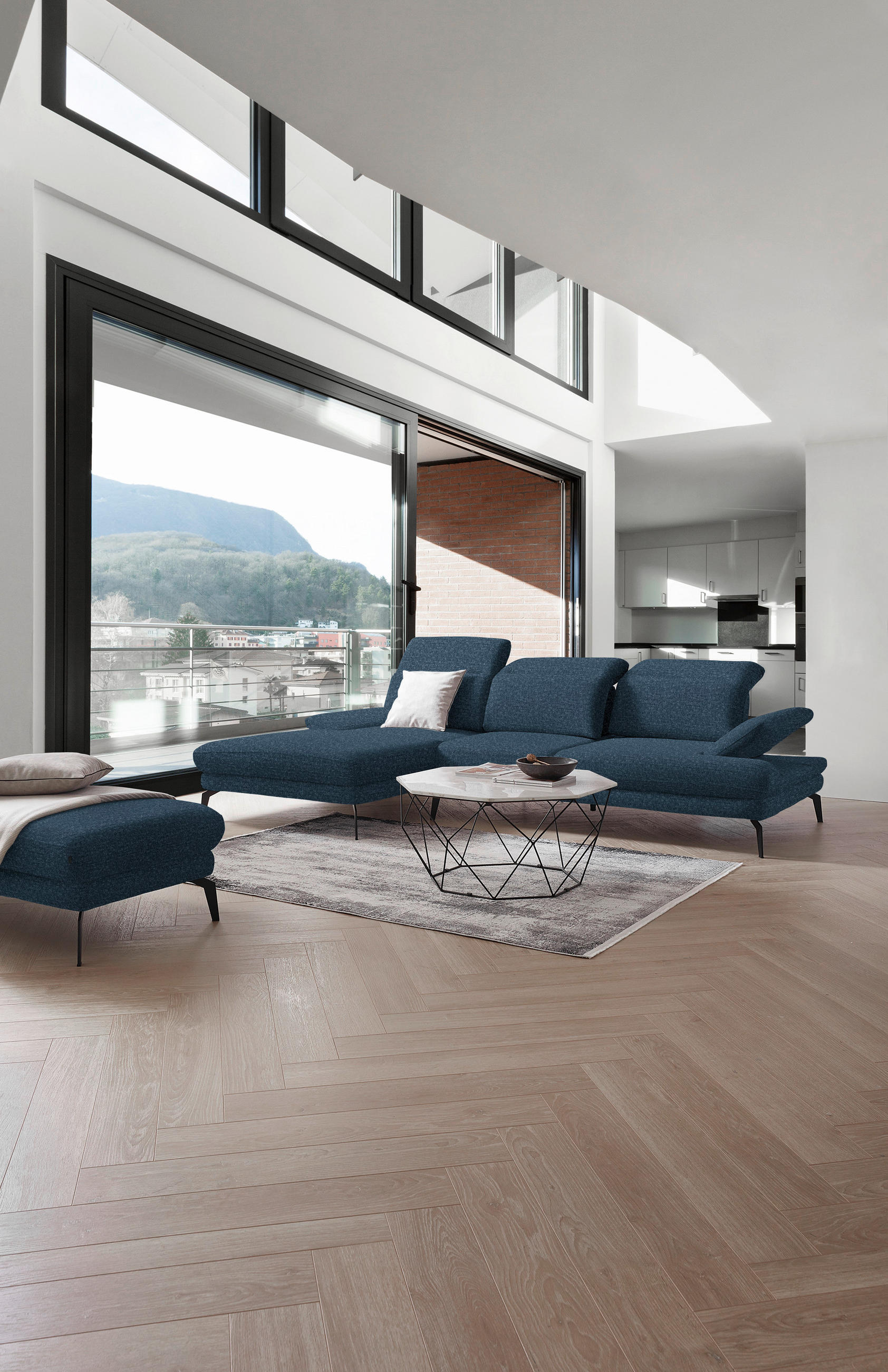 ECKSOFA in Webstoff Blau  - Blau/Schwarz, Design, Textil/Metall (180/289cm) - Stylife