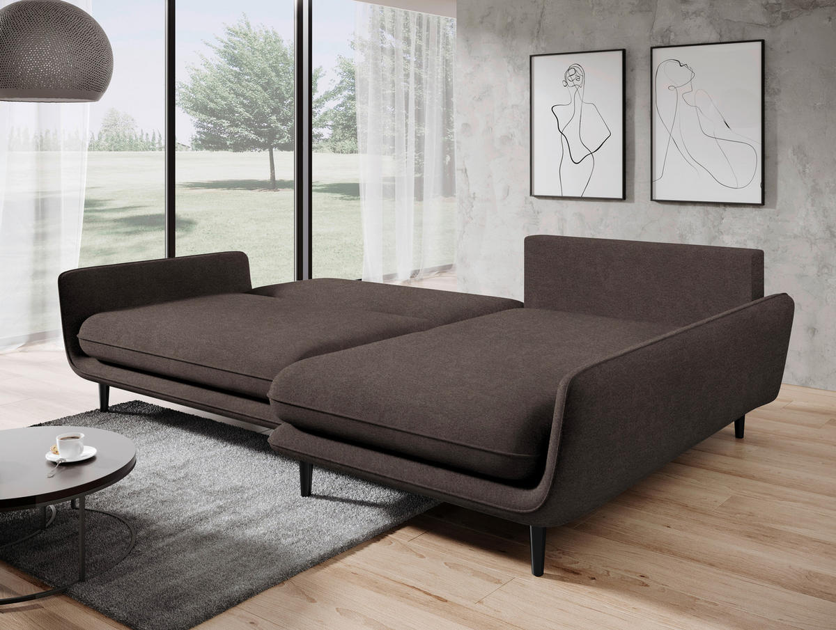 HÖRNSOFFA i velour mörkbrun  - svart/mörkbrun, Design, trä/textil (260/167cm) - Livetastic