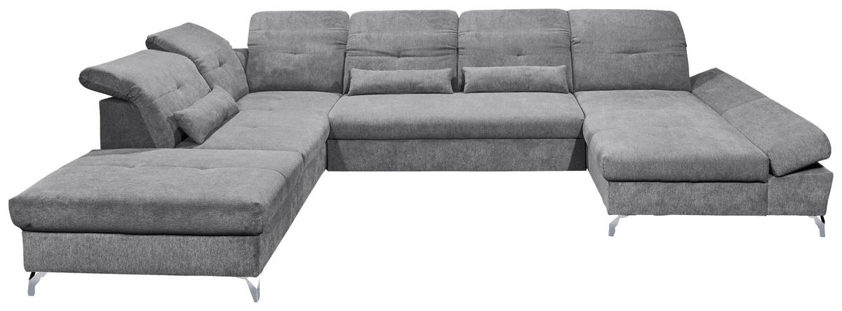 WOHNLANDSCHAFT in Mikrovelours Dunkelgrau  - Dunkelgrau/Silberfarben, Modern, Textil/Metall (245/350/168cm) - MID.YOU