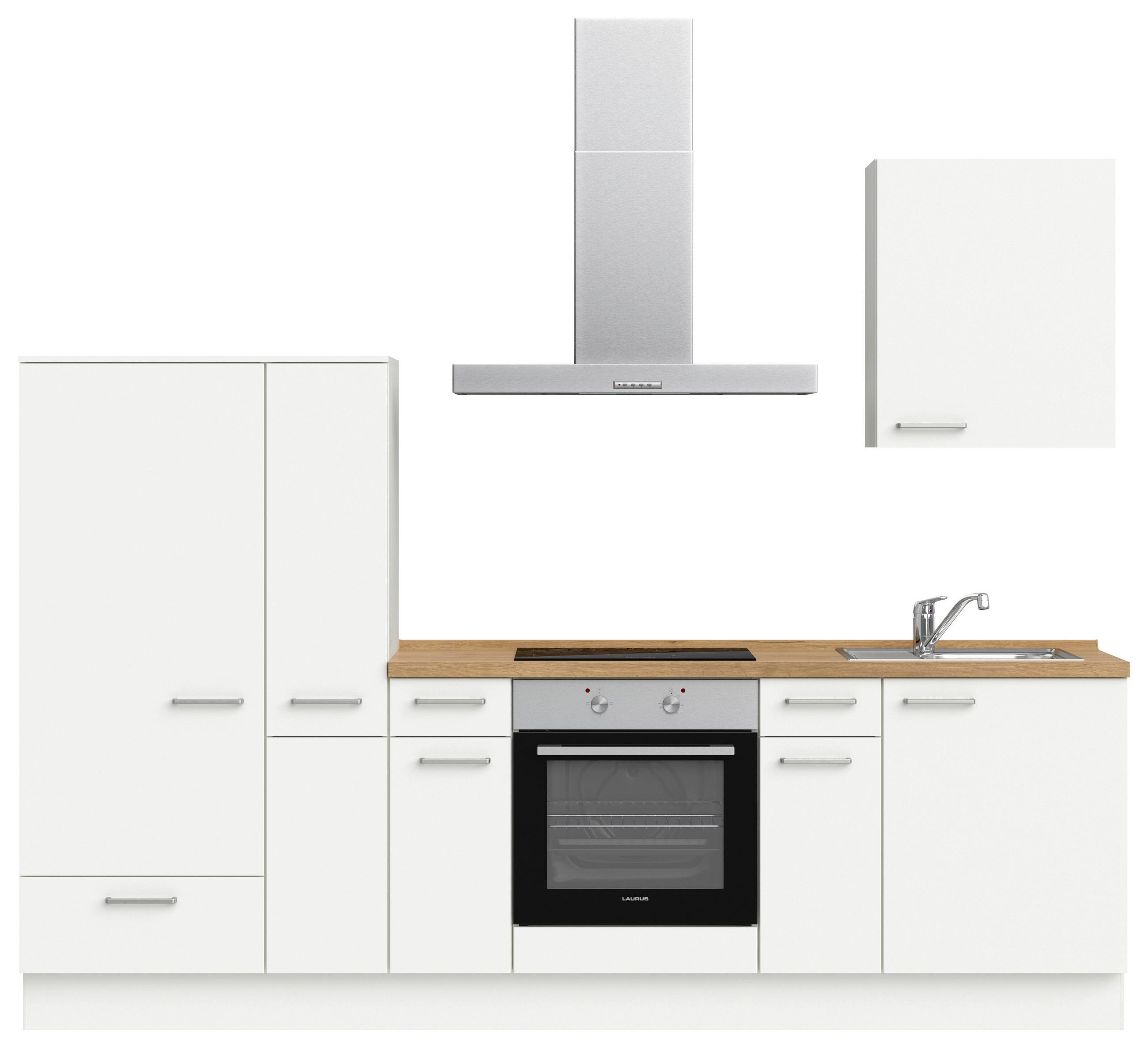 KÜCHENBLOCK 270 cm   in Weiß, Eichefarben  - Edelstahlfarben/Eichefarben, MODERN, Holzwerkstoff/Metall (270cm) - Nobilia