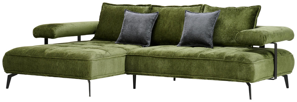 ECKSOFA in Webstoff Olivgrün  180/266 cm  - Schwarz/Olivgrün, Design, Textil/Metall (180/266cm) - Welnova
