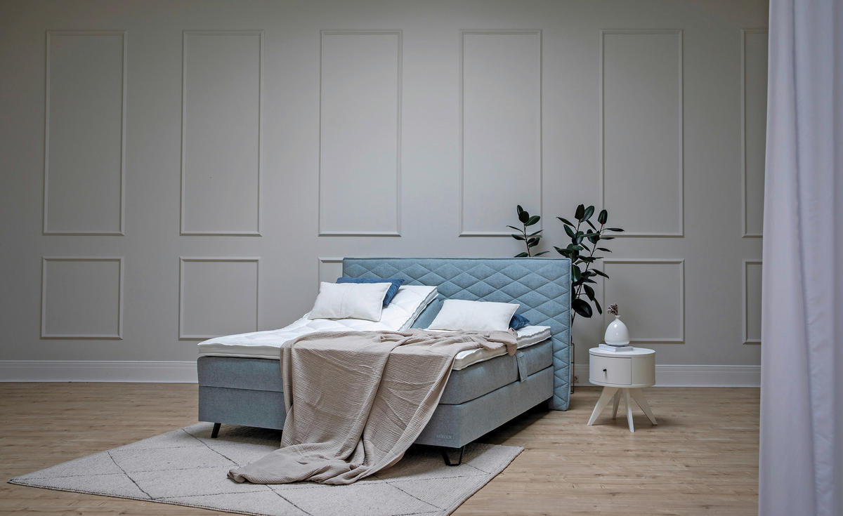 BOXSPRINGBETT 180/200 cm  in Türkis  - Türkis/Schwarz, Konventionell, Holz/Textil (180/200cm) - Sjöholm