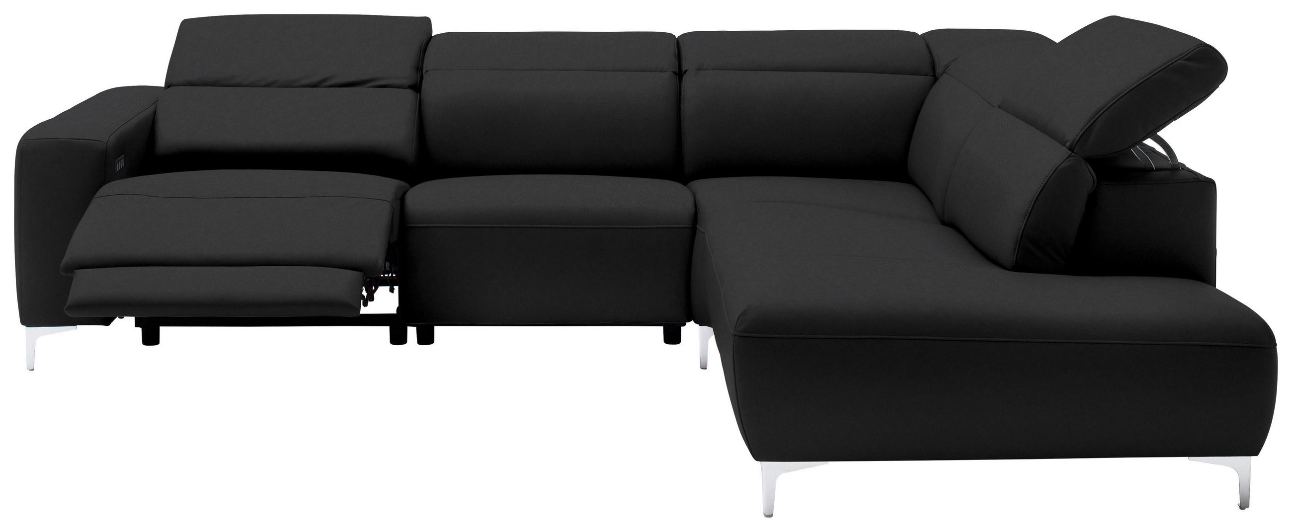 ECKSOFA in Echtleder Schwarz  - Chromfarben/Schwarz, Design, Leder/Metall (290/223cm) - Pure Home Lifestyle