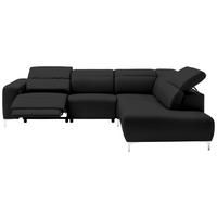 ECKSOFA in Echtleder Schwarz  - Chromfarben/Schwarz, Design, Leder/Metall (290/223cm) - Pure Home Lifestyle