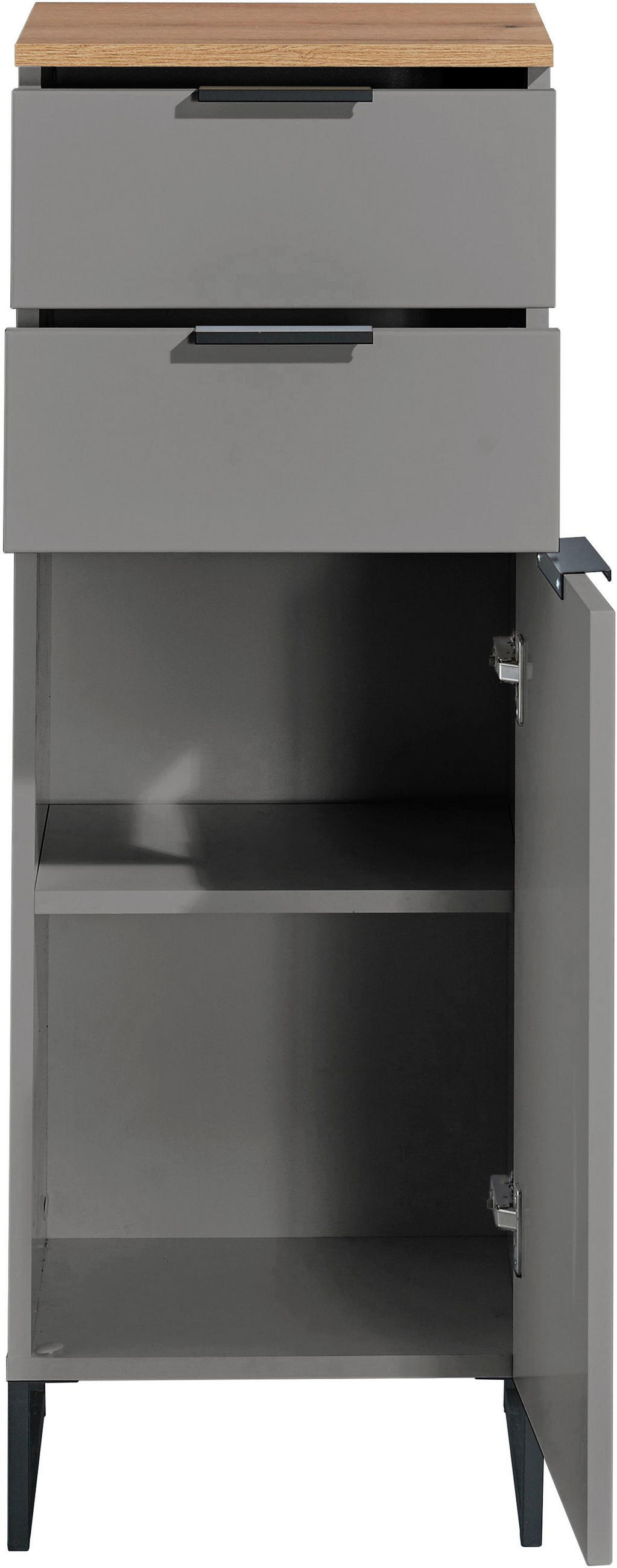 MIDISCHRANK 38/106/32 cm  - Eichefarben/Schwarz, KONVENTIONELL, Holzwerkstoff/Metall (38/106/32cm) - home24