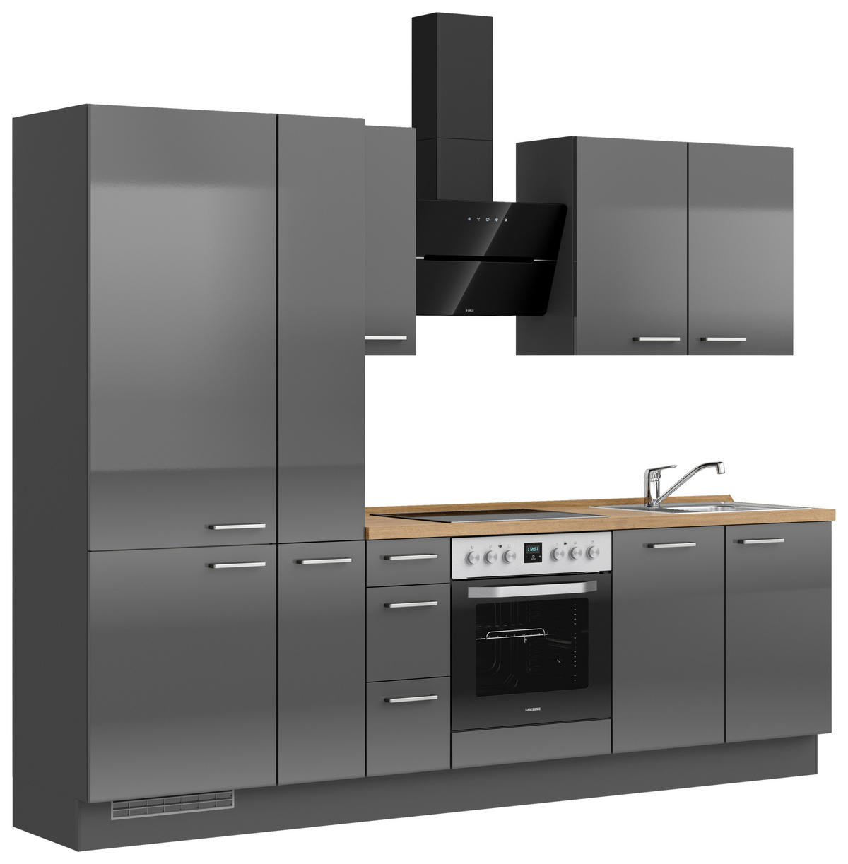 KÜCHENBLOCK Flash 270 cm  in Schieferfarben, Eichefarben  - Schieferfarben/Edelstahlfarben, MODERN, Holzwerkstoff/Metall (270cm) - Nobilia