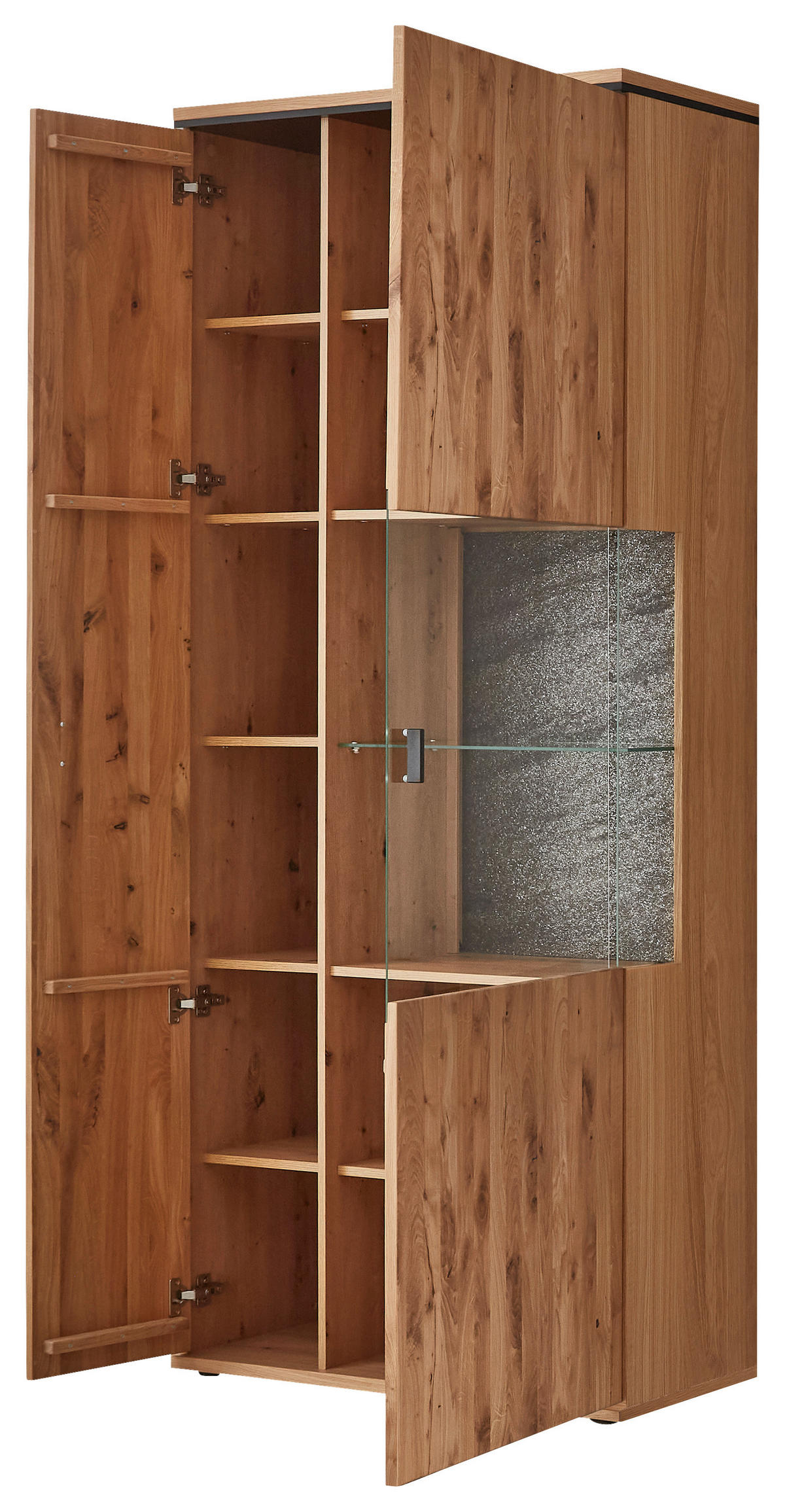 VITRINE  in furniert, massiv Asteiche Eichefarben  - Eichefarben/Anthrazit, KONVENTIONELL, Glas/Holz (90,2/208,9/37,4cm) - Linea Natura