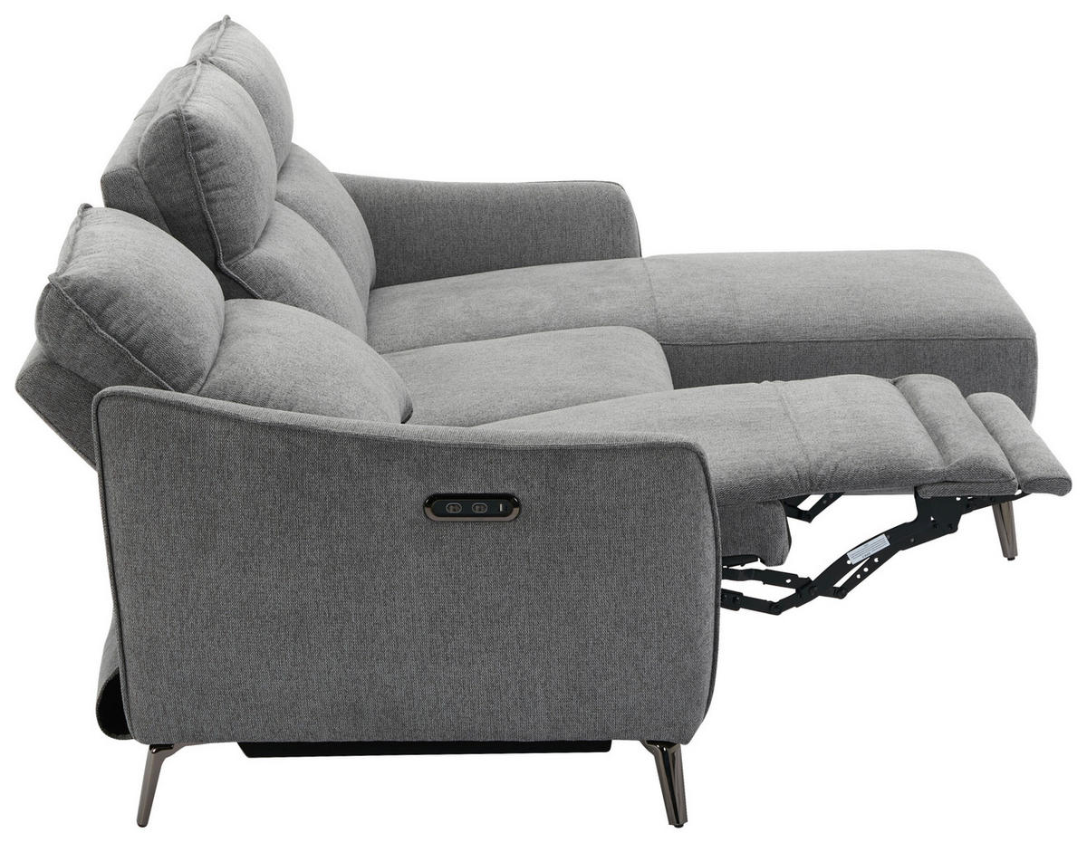 ECKSOFA in Struktur Grau  - Chromfarben/Grau, Modern, Textil/Metall (239/168cm) - MID.YOU