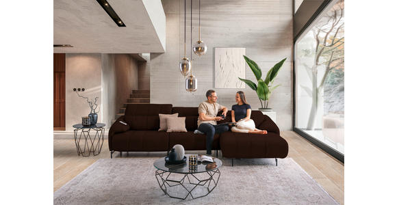 ECKSOFA in Echtleder Braun 313/165 cm - Schwarz/Braun, Design, Leder/Metall (313/165cm) - Emilio Belluti