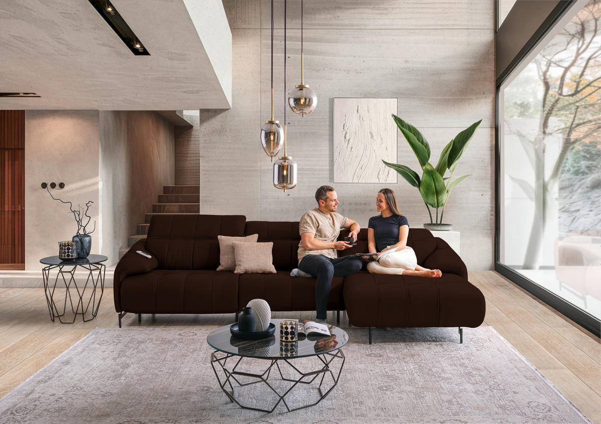 ECKSOFA  in Echtleder Braun  313/165 cm  - Schwarz/Braun, Design, Leder/Metall (313/165cm) - Belluti