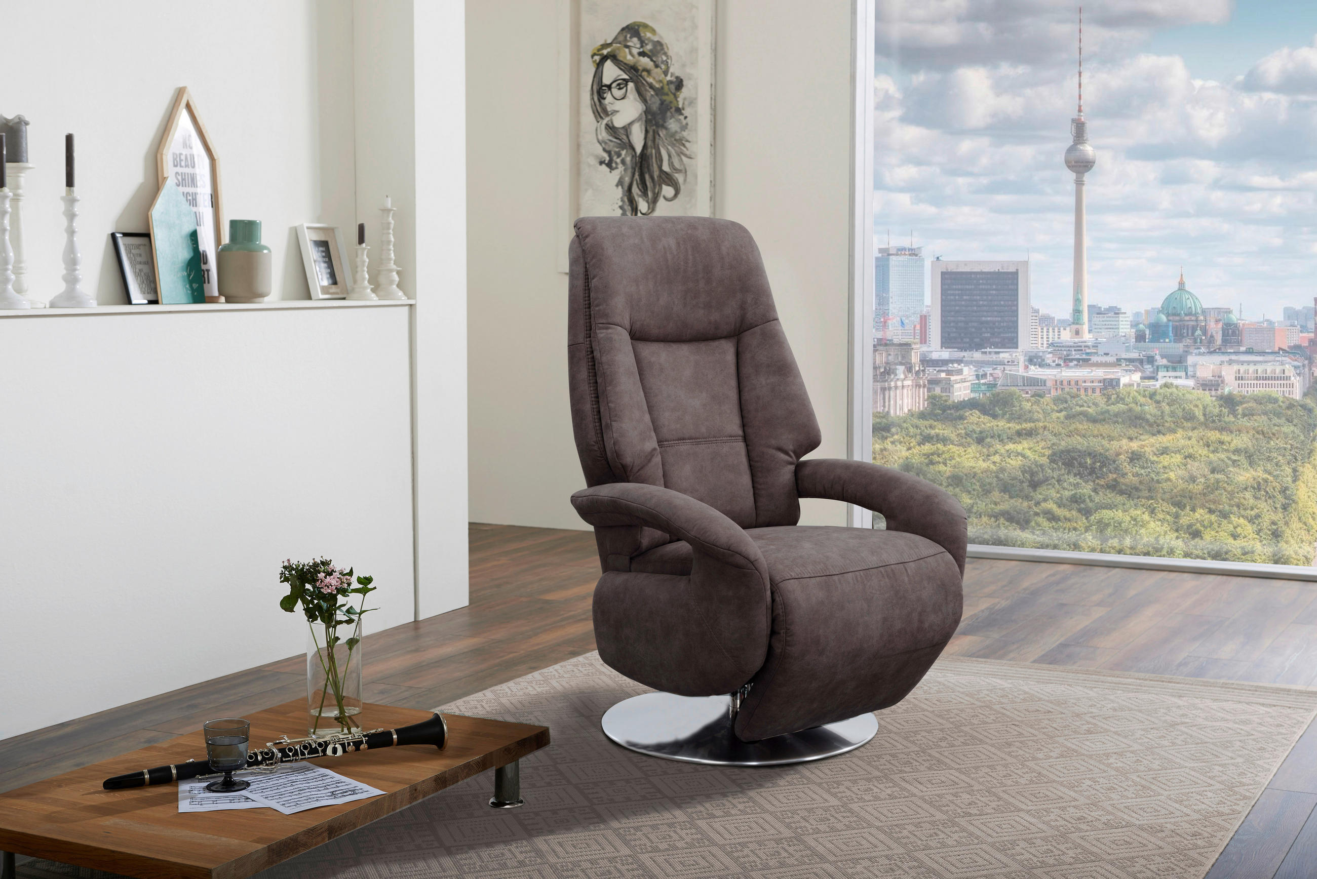 DREHSTUHL Mikrofaser Anthrazit  - Chromfarben/Anthrazit, KONVENTIONELL, Textil/Metall (74/111/77cm) - Sit & More