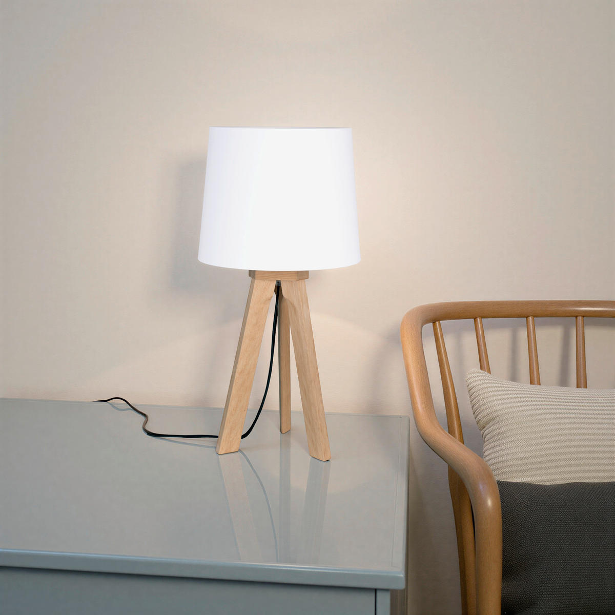 TISCHLEUCHTE Dana 35/56 cm  - Hellbraun/Weiß, LIFESTYLE, Holz/Textil (35/56cm) - Herzblut