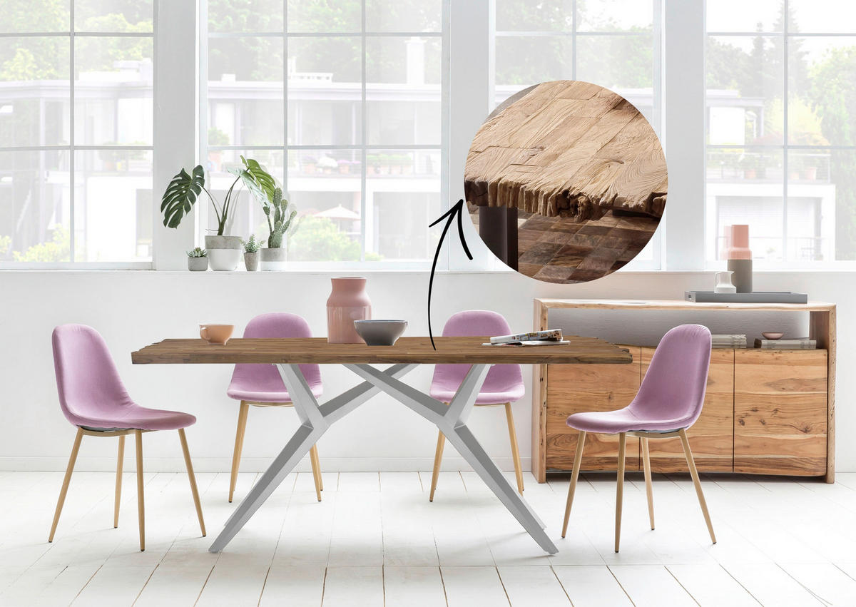 ESSTISCH 240/100/73,5 cm Echtholz  Holz, Metall rechteckig Naturfarben, Silberfarben  - Silberfarben/Naturfarben, MODERN, Holz/Metall (240/100/73,5cm) - MID.YOU
