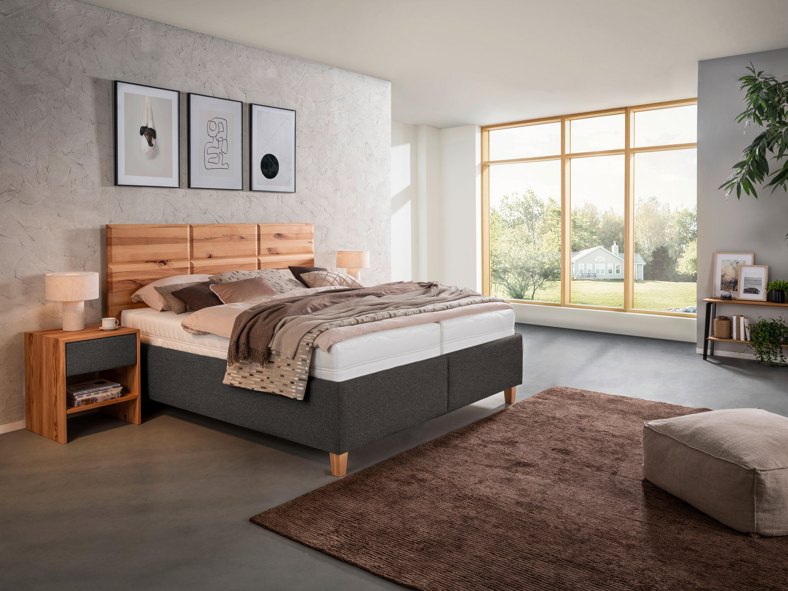 POLSTERBETT Matratze, Lattenrost, Bettkasten Buchefarben, Dunkelbraun 200/200 cm  - Dunkelbraun/Buchefarben, Design, Holz/Textil (200/200cm) - Valnatura