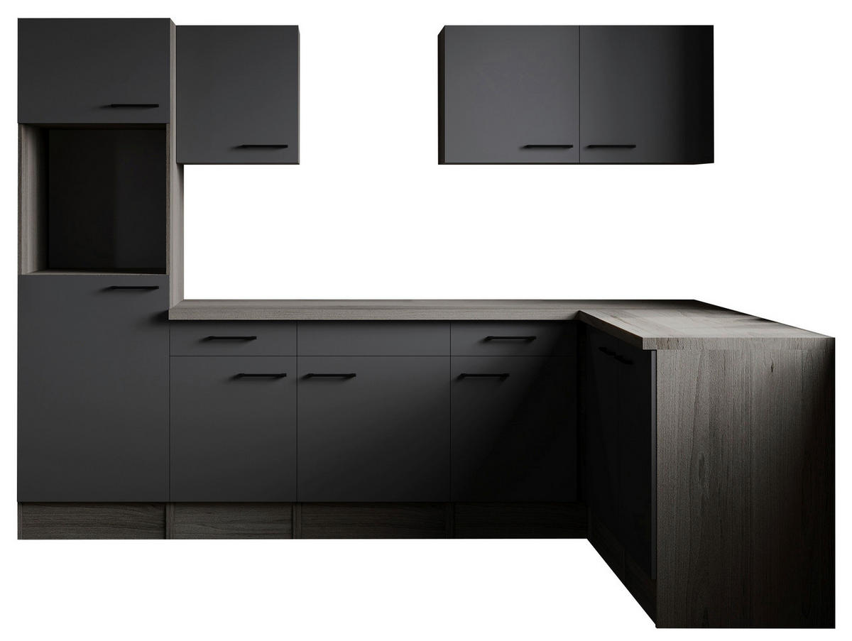 ECKKÜCHE 280/172 cm  in Grau, Eichefarben  - Eichefarben/Schwarz, Design, Holzwerkstoff/Metall (280/172cm) - Respekta