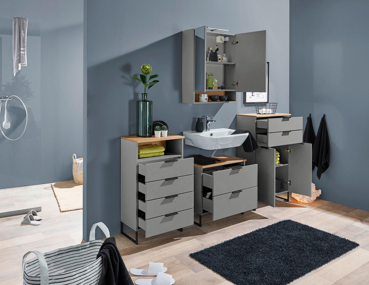 MIDISCHRANK 50/91/32 cm  - Eichefarben/Schwarz, KONVENTIONELL, Holzwerkstoff/Metall (50/91/32cm) - home24